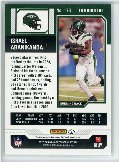 2023 Panini Contenders #176 Israel Abanikanda Midfield Ticket Auto /50
