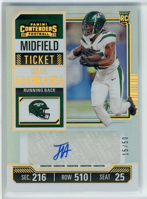 2023 Panini Contenders #176 Israel Abanikanda Midfield Ticket Auto /50