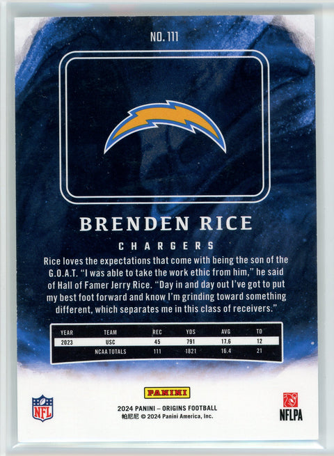 2024 Panini Origins #111 Brenden Rice Turquoise #/25