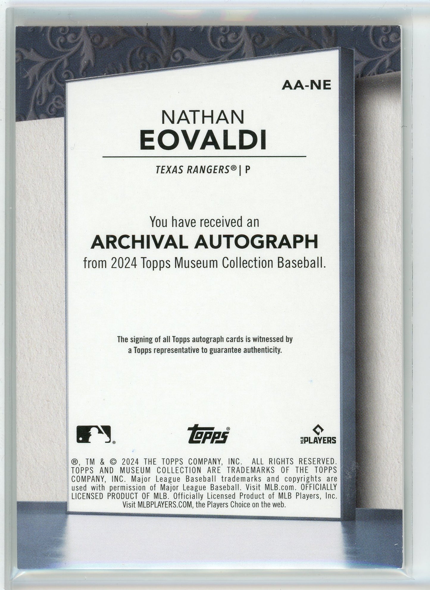 2024 Topps Museum Collection #AA-NE Nathan Eovaldi Archival Autograph /299