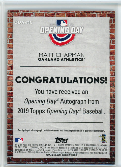 2019 Topps Opening Day #ODA-MC Matt Chapman Opening Day Autographs