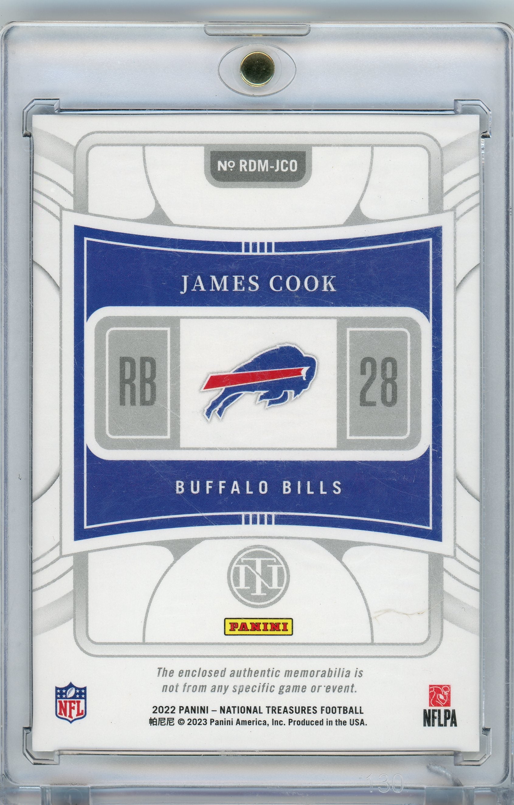 2022 Panini National Treasures #RDM-JCO James Cook Rookie Dual Materials #/99