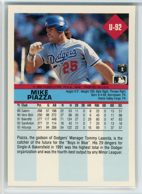 1992 Fleer Update #U-92 Mike Piazza