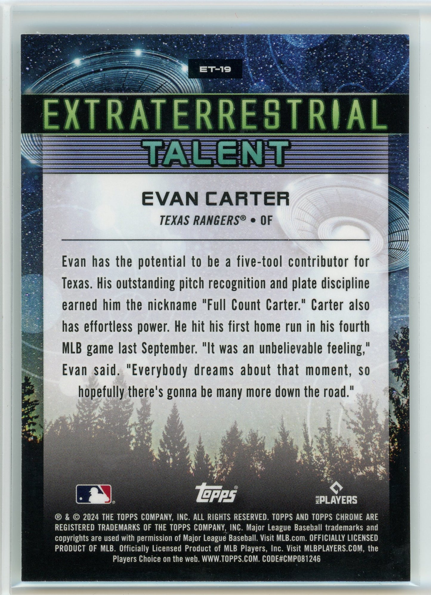 2024 Topps Chrome ##ET-19 Evan Carter Extraterrestrial Talent Green S.D. /75