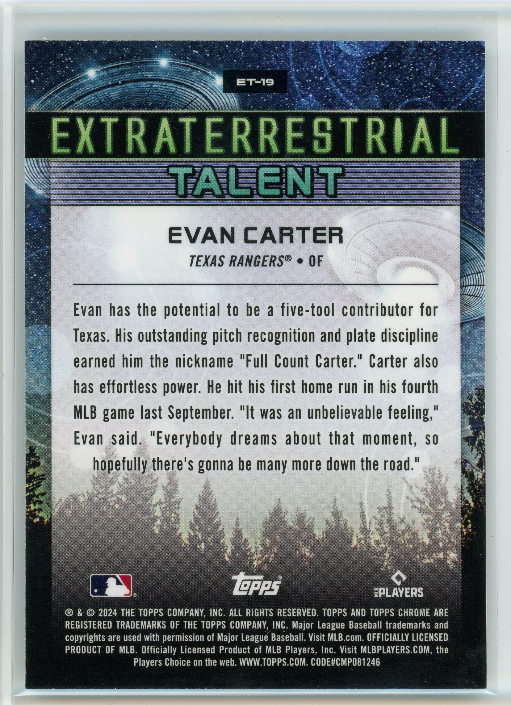 2024 Topps Chrome ##ET-19 Evan Carter Extraterrestrial Talent Green S.D. /75