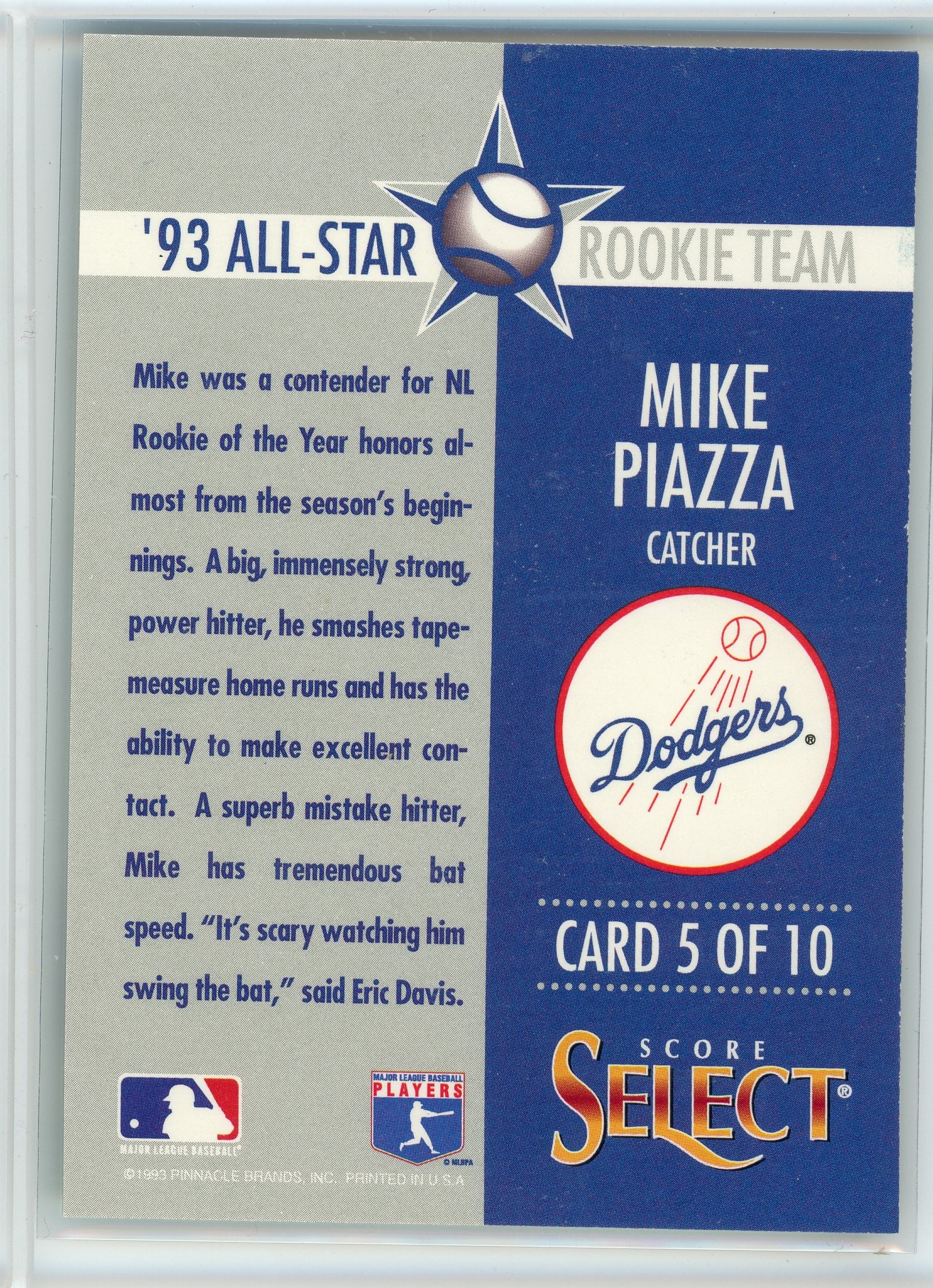 1993 Select Rookie & Traded #5 Mike Piazza '93 All-Star Rookie Team