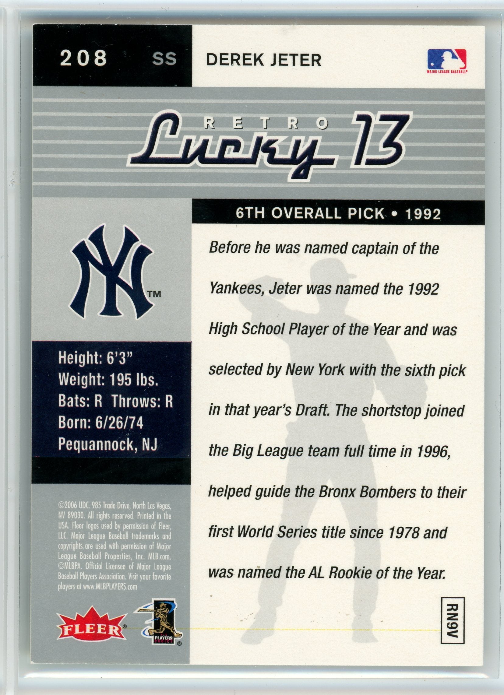 2006 Ultra #208 Derek Jeter Retro Lucky 13