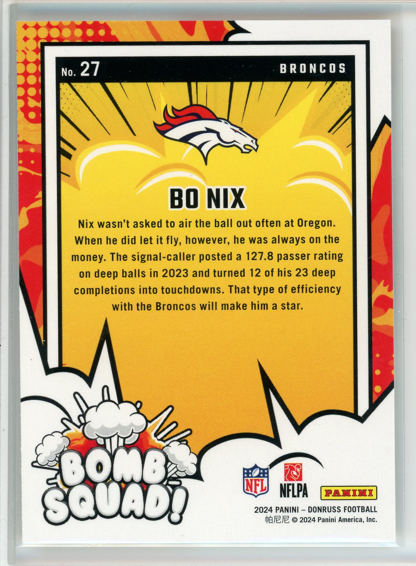 2024 Donruss #27 Bo Nix Bomb Squad