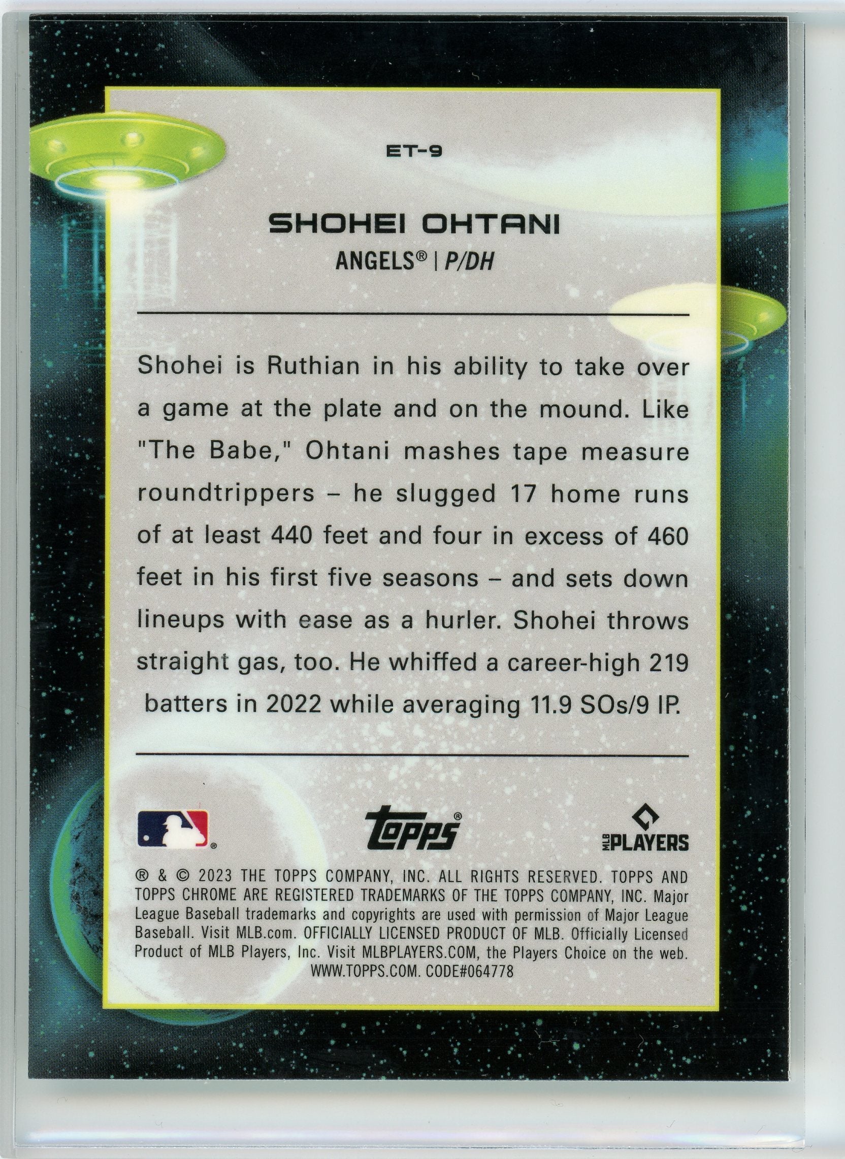 2023 Topps Cosmic Chrome #ET-9 Shohei Ohtani Extraterrestrial Talent