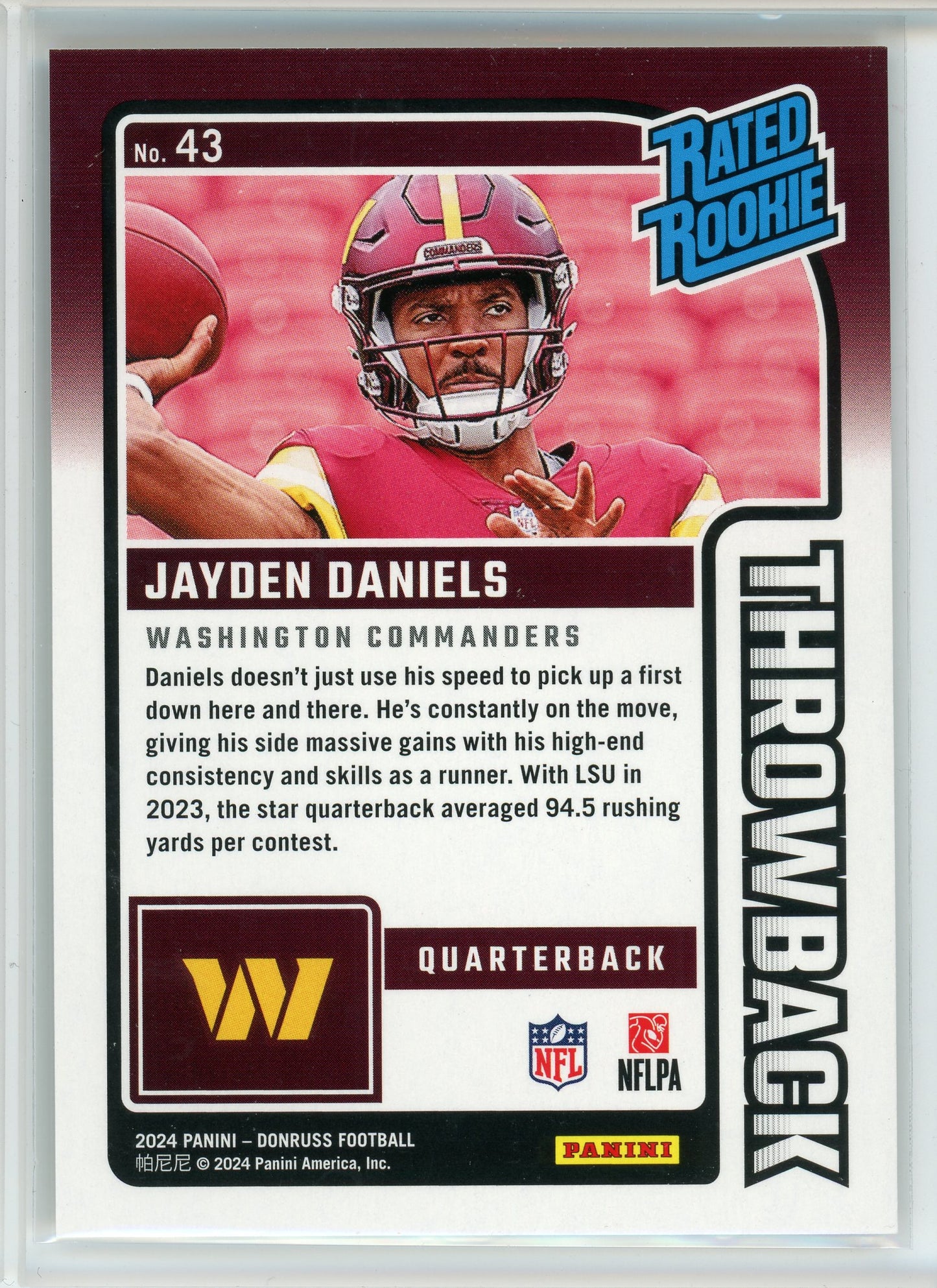 2024 Donruss #43 Jayden Daniels Rated Rookies Throwback