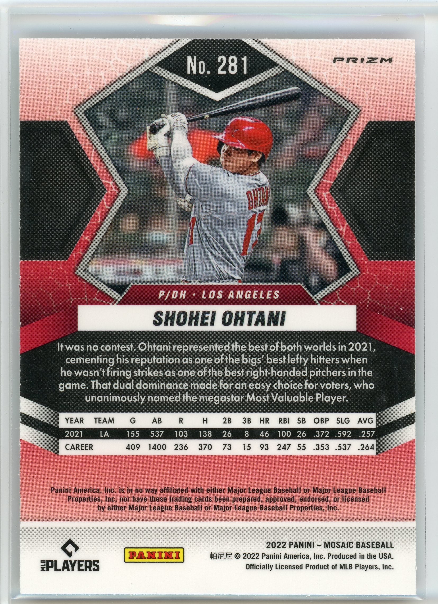 2022 Panini Mosaic #281 Shohei Ohtani Pink Camo Mosaic