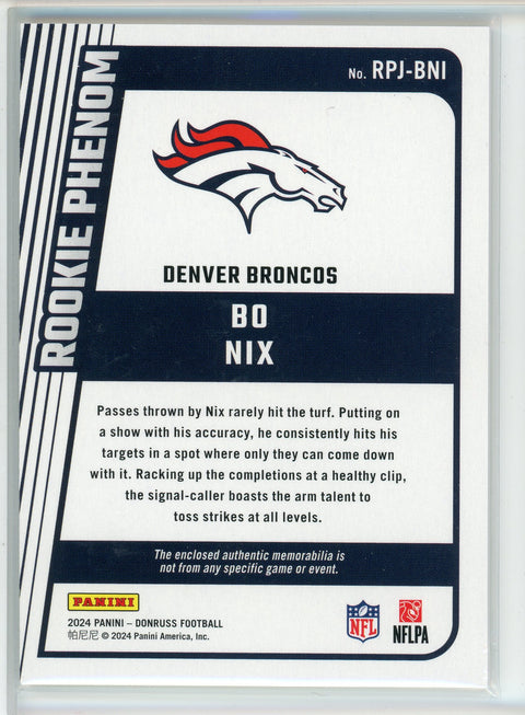 2024 Donruss #RPJ-BNI Bo Nix Rookie Phenom Patch