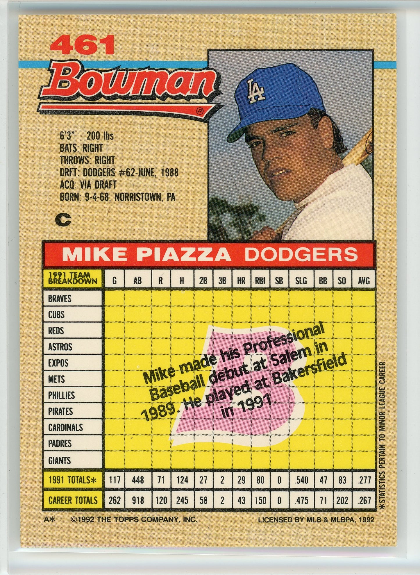 1992 Bowman #461 Mike Piazza