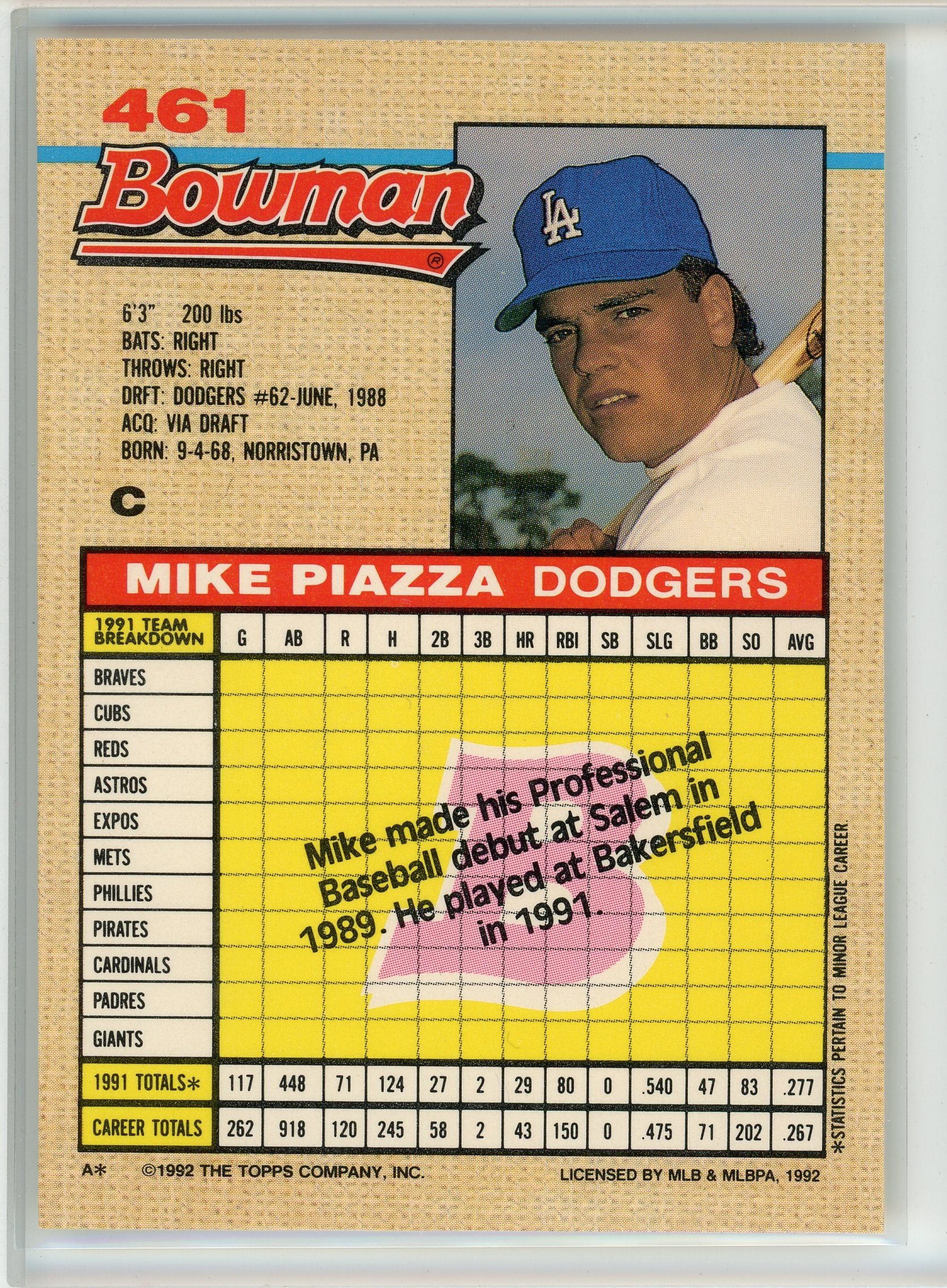 1992 Bowman #461 Mike Piazza