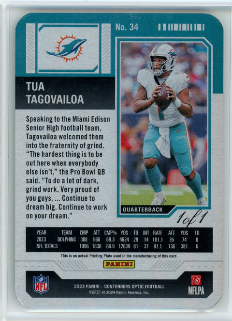 2023 Panini Contenders #34 Tua Tagovailoa Printing Plate 1 of 1