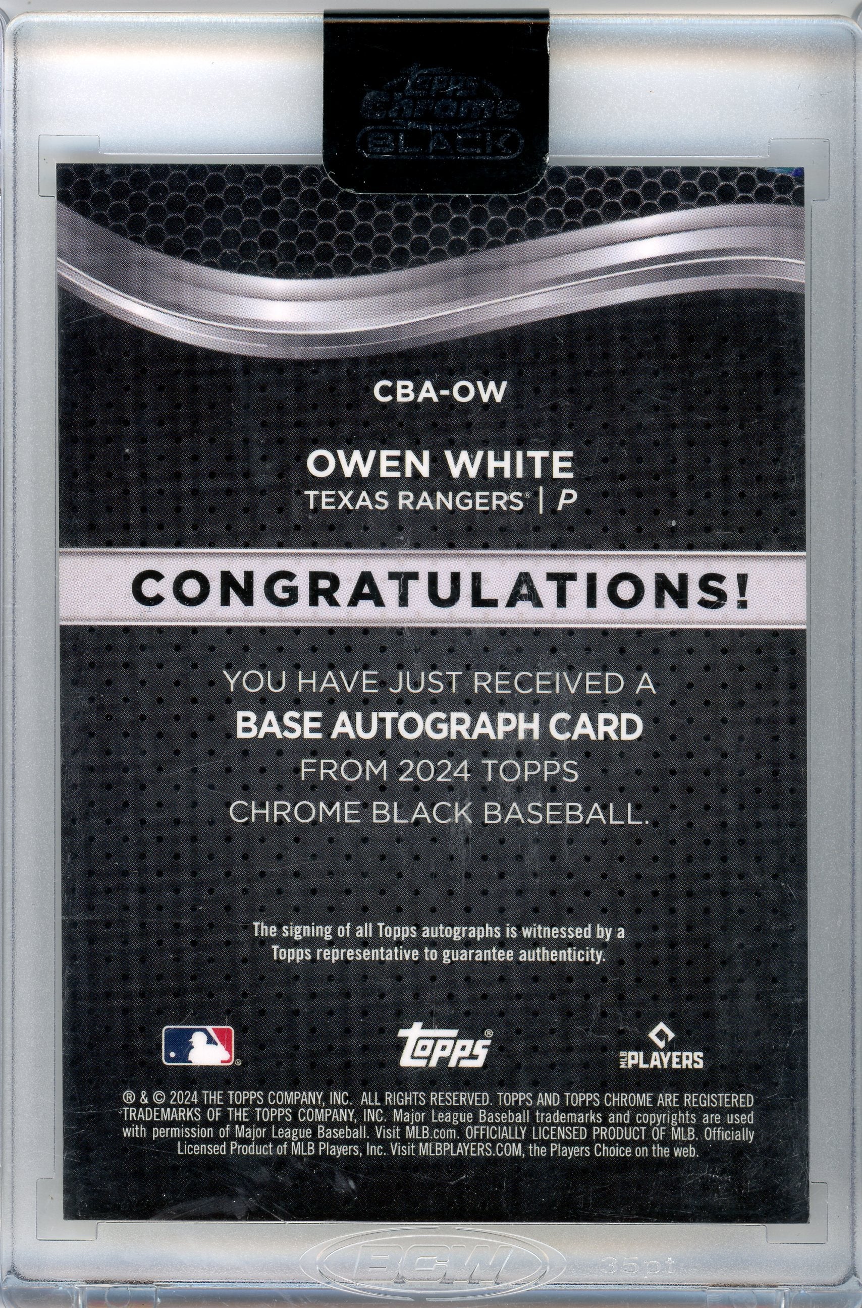 2024 Topps Chrome Black #CBA-OW Owen White Base Autograph Yellow /50