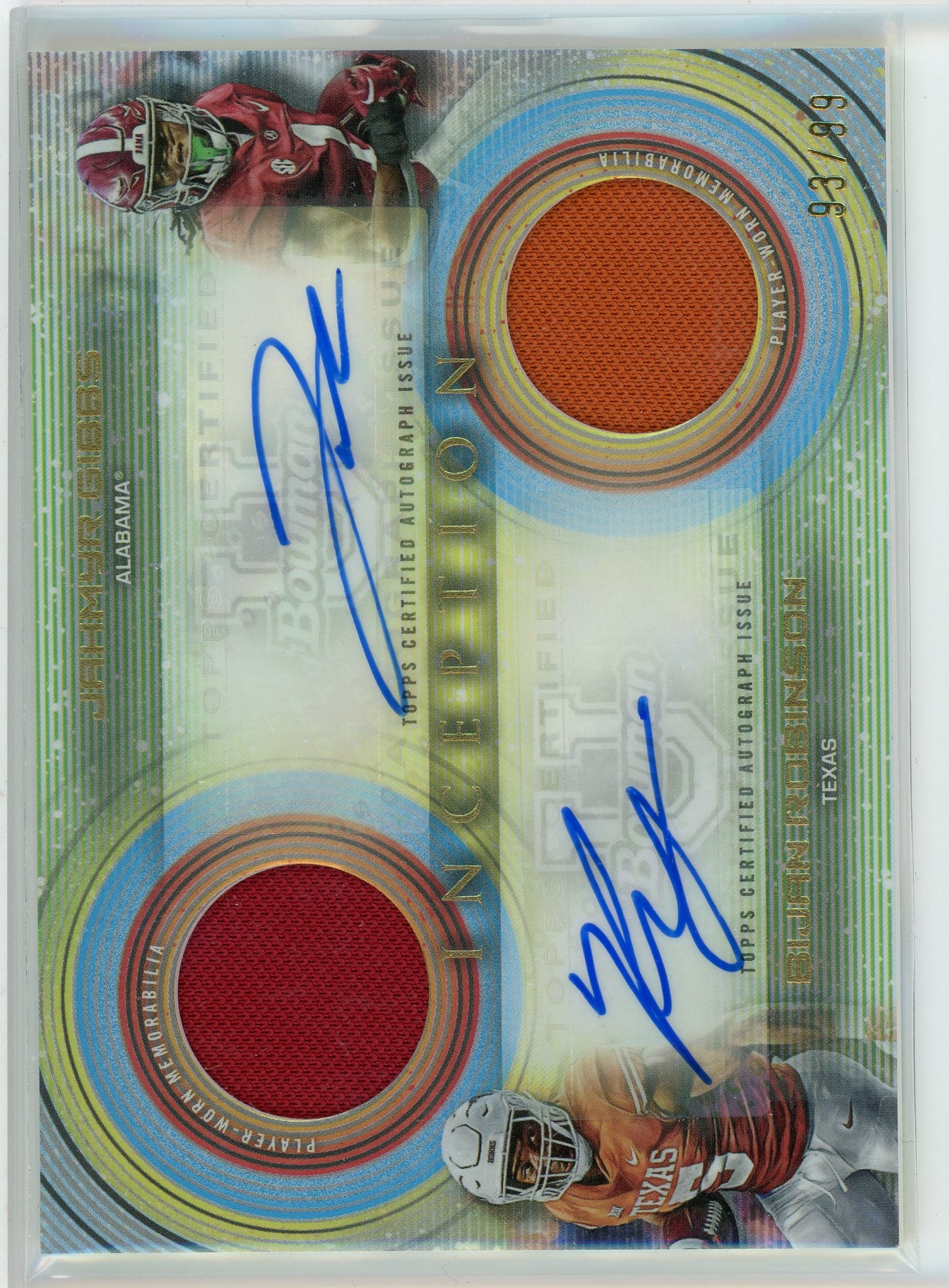 2023 Bowman Inception #DADR-GR Jahmyr Gibbs/Bijan Robinson Dual Relic Auto /99