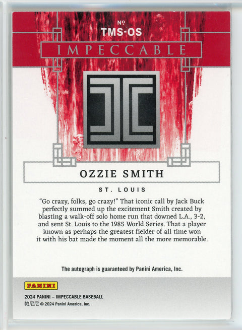 2024 Panini Impeccable #TMS-OS Ozzie Smith Timeless Moments Auto /10