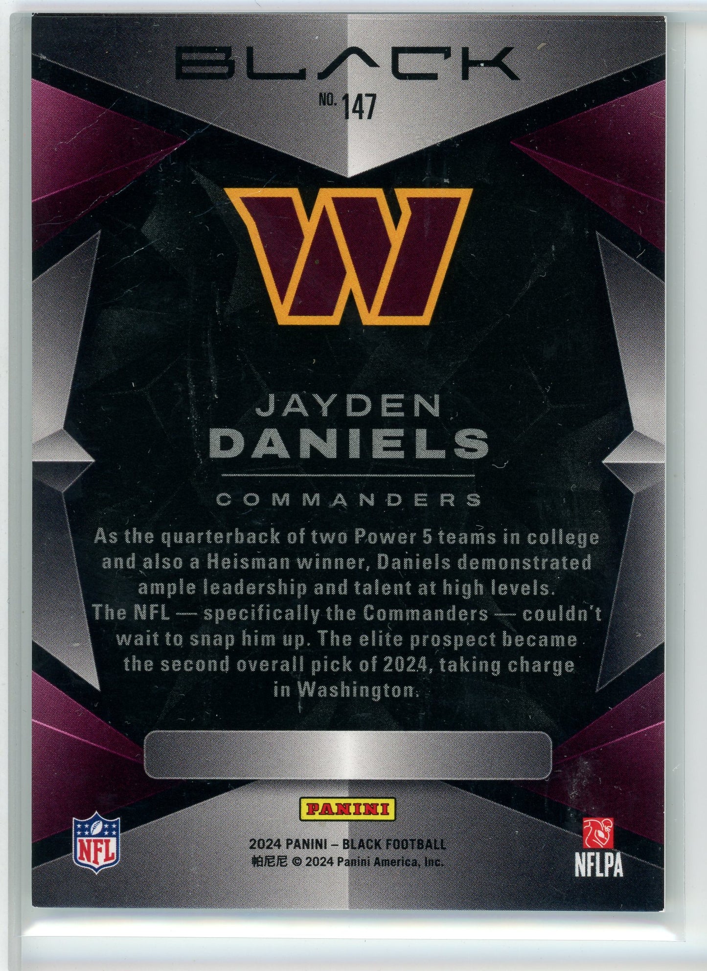 2024 Panini Black #147 Jayden Daniels Purple /99