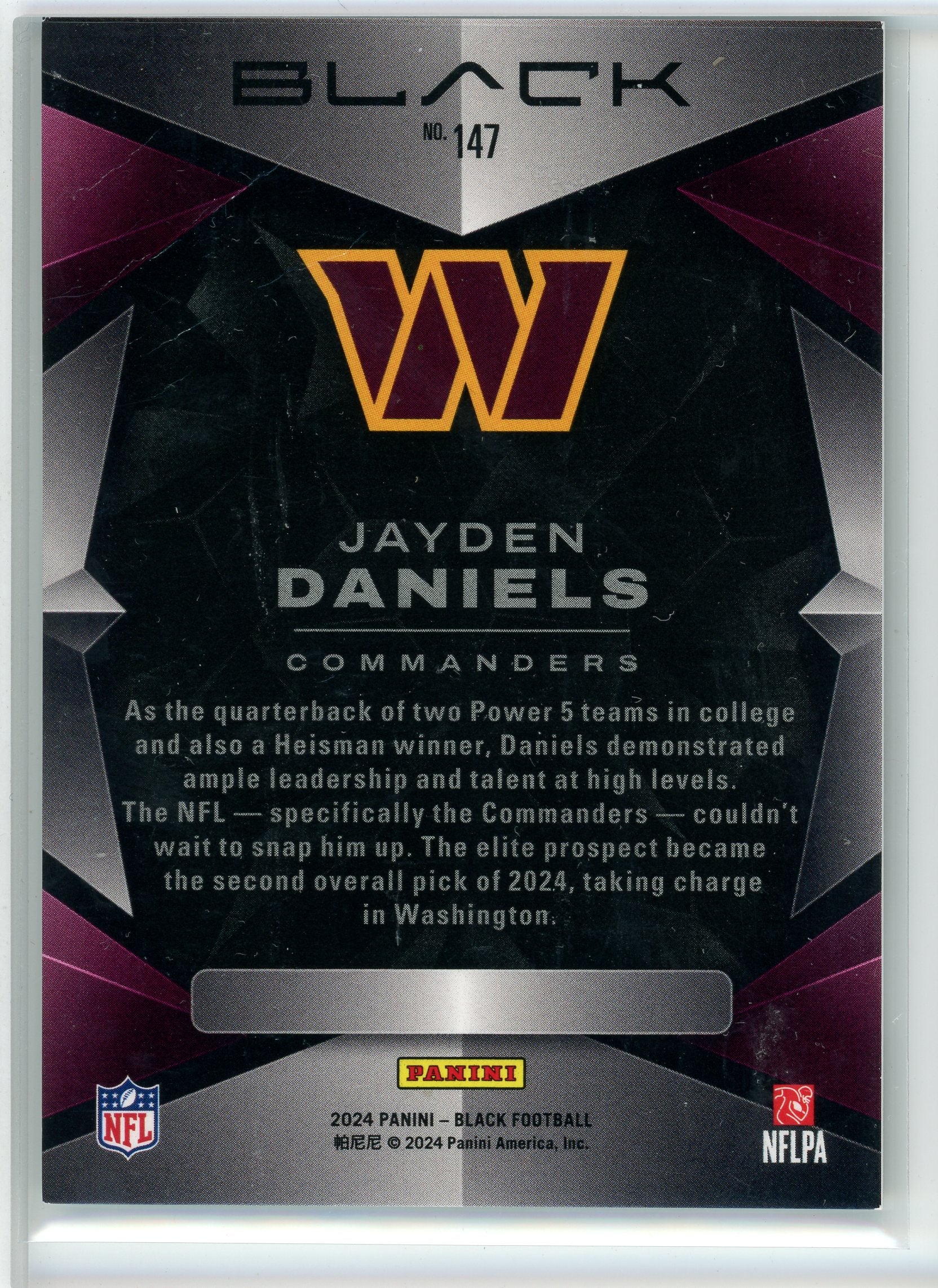 2024 Panini Black #147 Jayden Daniels Purple /99