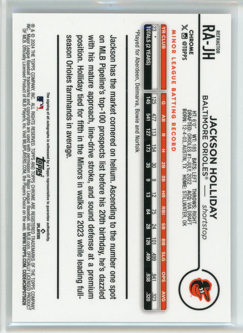 2024 Topps Chrome #RA-JH Jackson Holliday Rookie Autographs /499