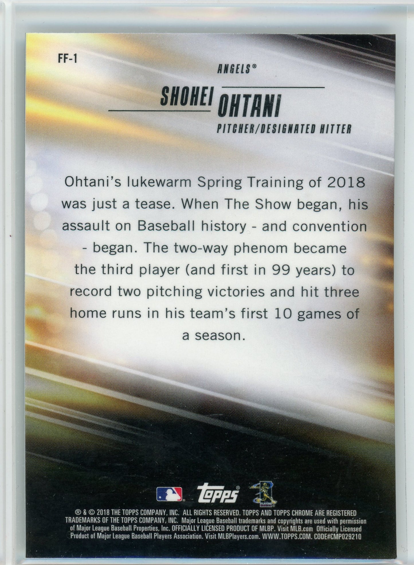 2018 Topps Chrome #FF-1 Shohei Ohtani Freshman Flash
