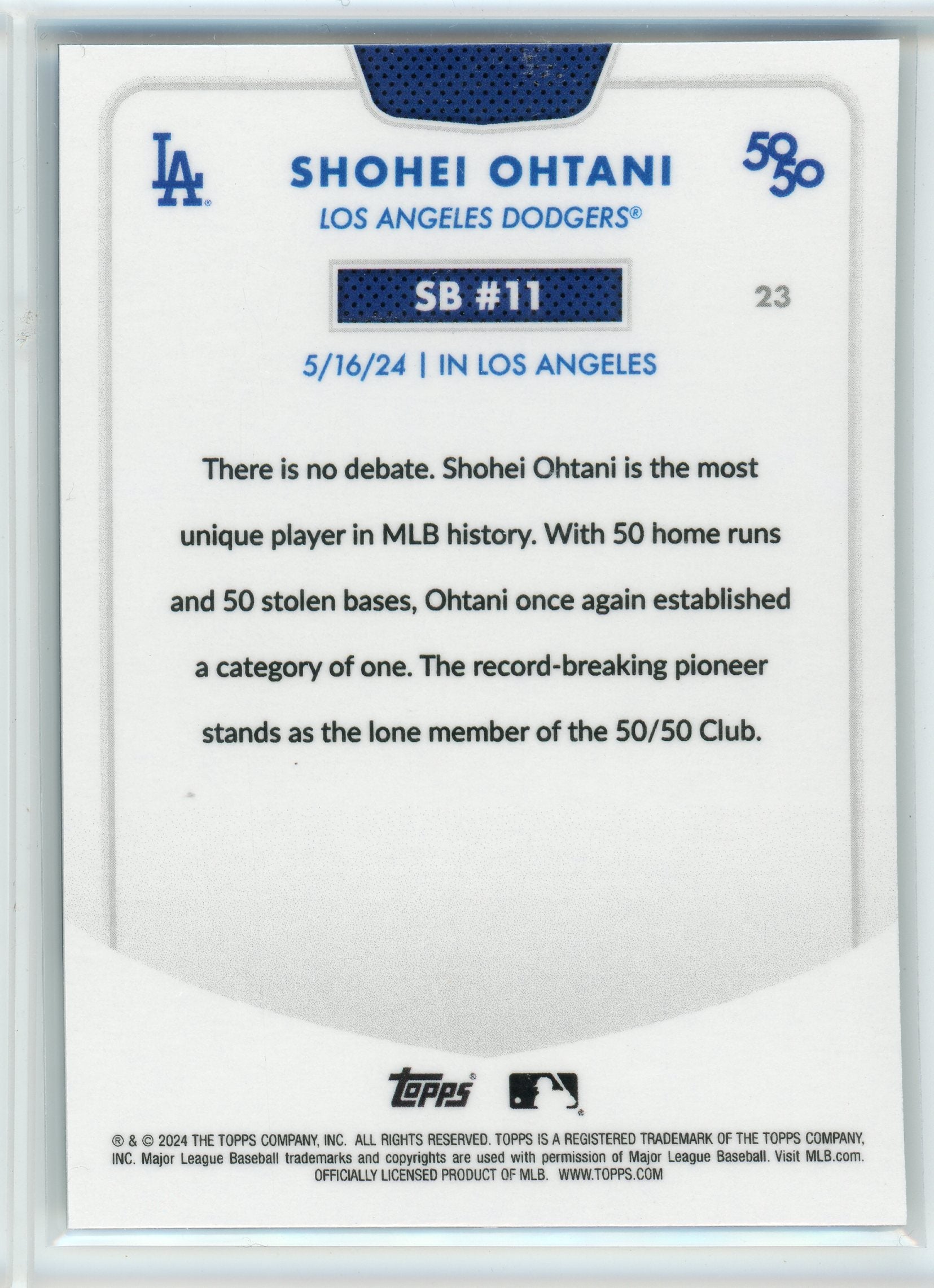 2024 Topps 50/50 SB #11 #23 Shohei Ohtani /150