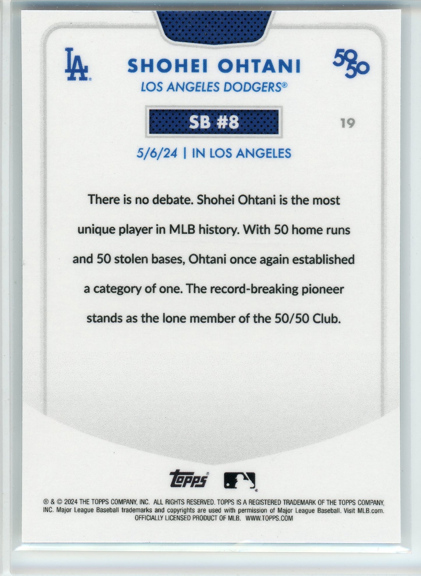 2024 Topps 50/50 SB #8 #19 Shohei Ohtani /150