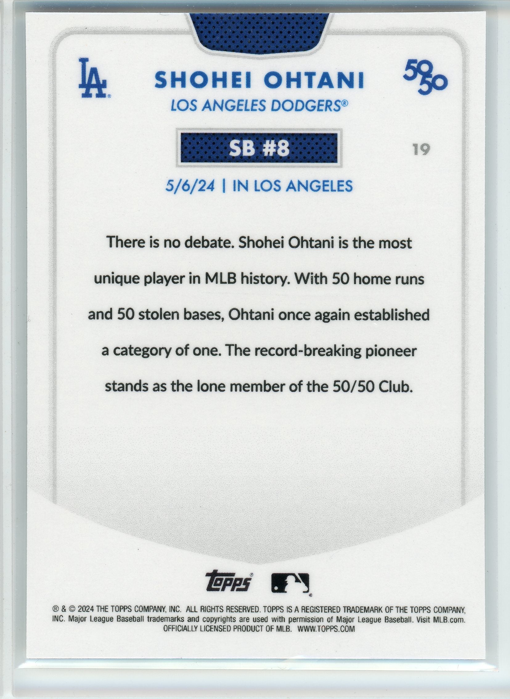 2024 Topps 50/50 SB #8 #19 Shohei Ohtani /150