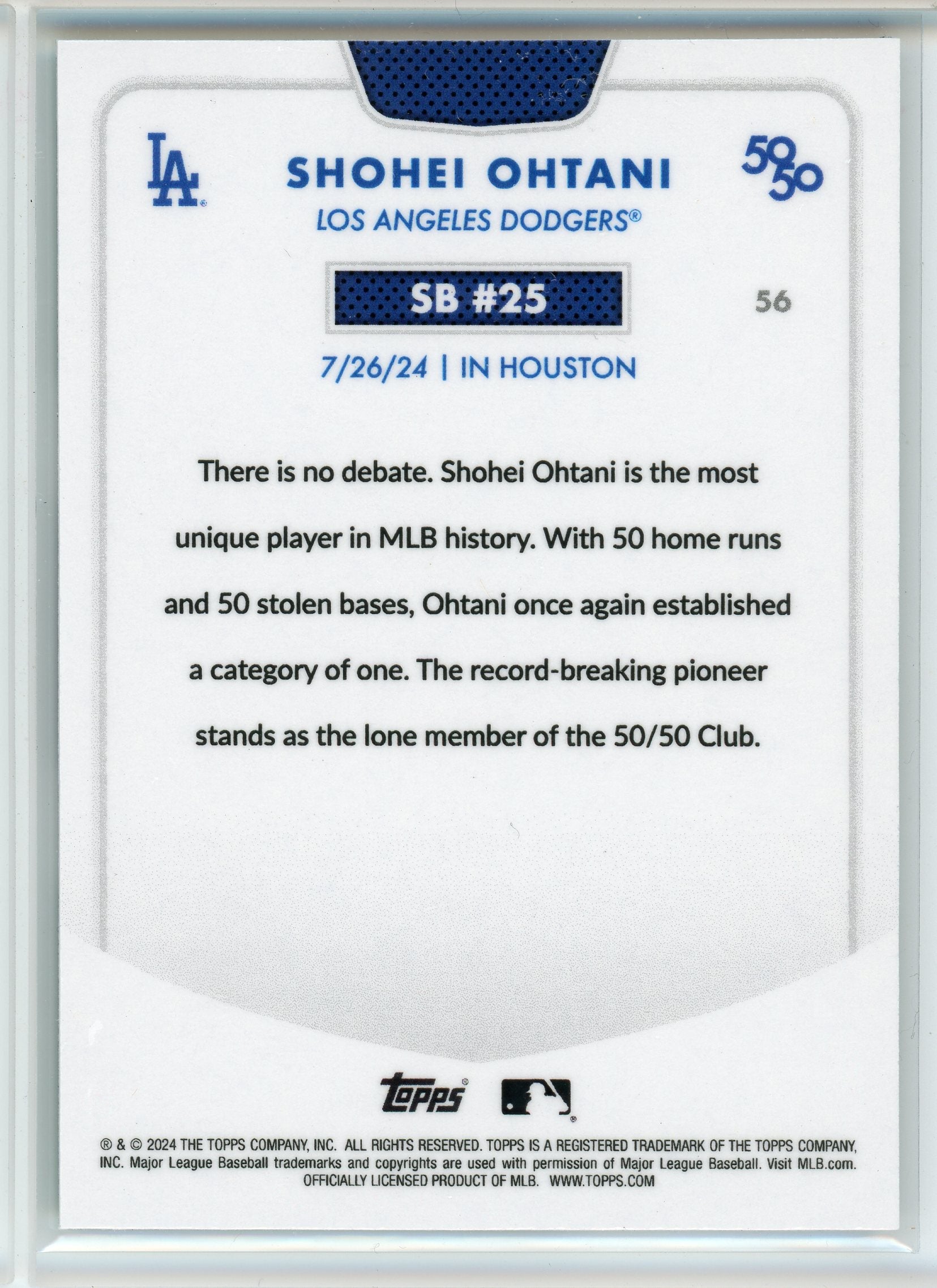 2024 Topps 50/50 SB #25 #56 Shohei Ohtani /75