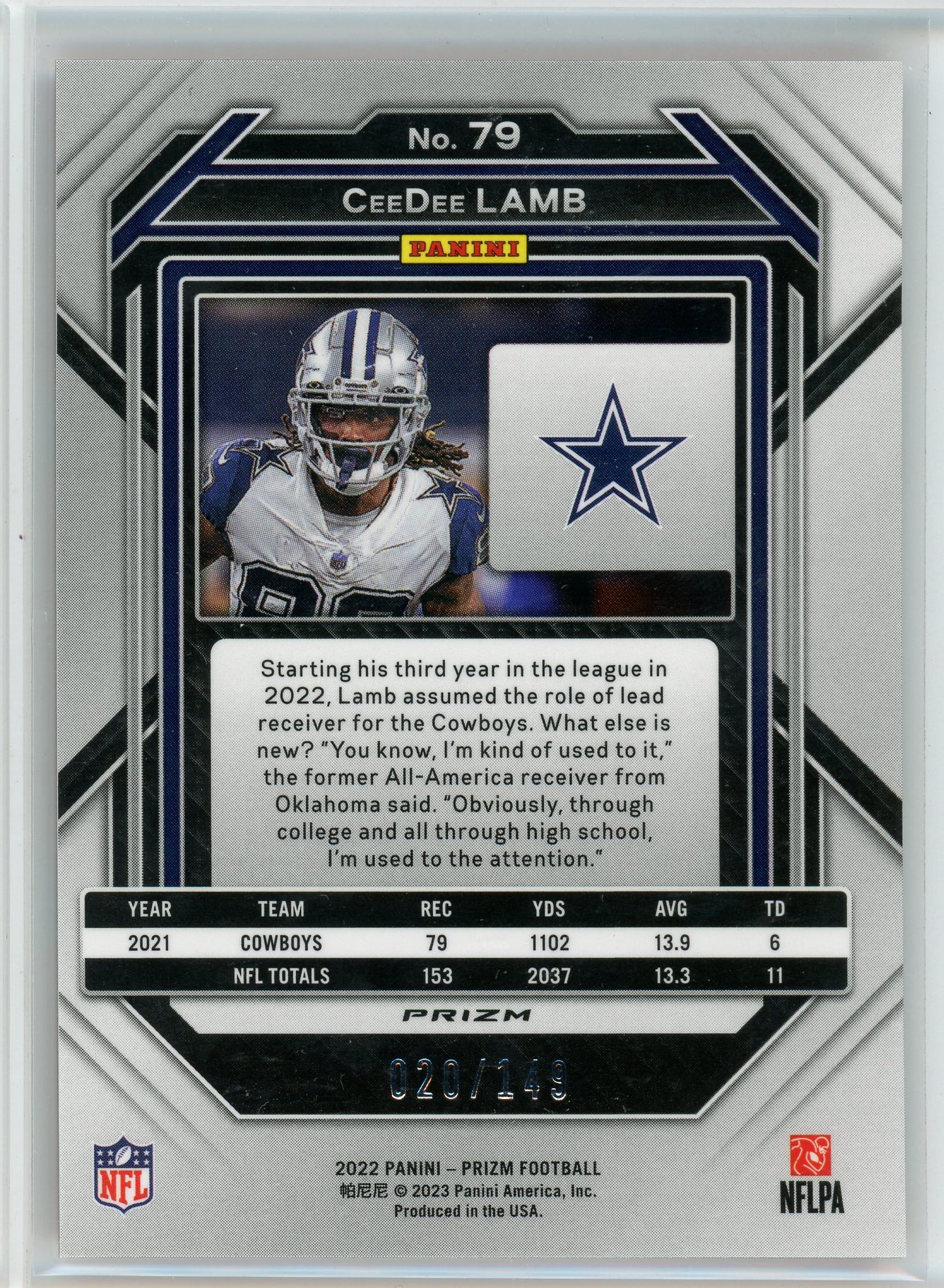 2022 Panini Prizm #79 CeeDee Lamb Red Wave Prizm /149