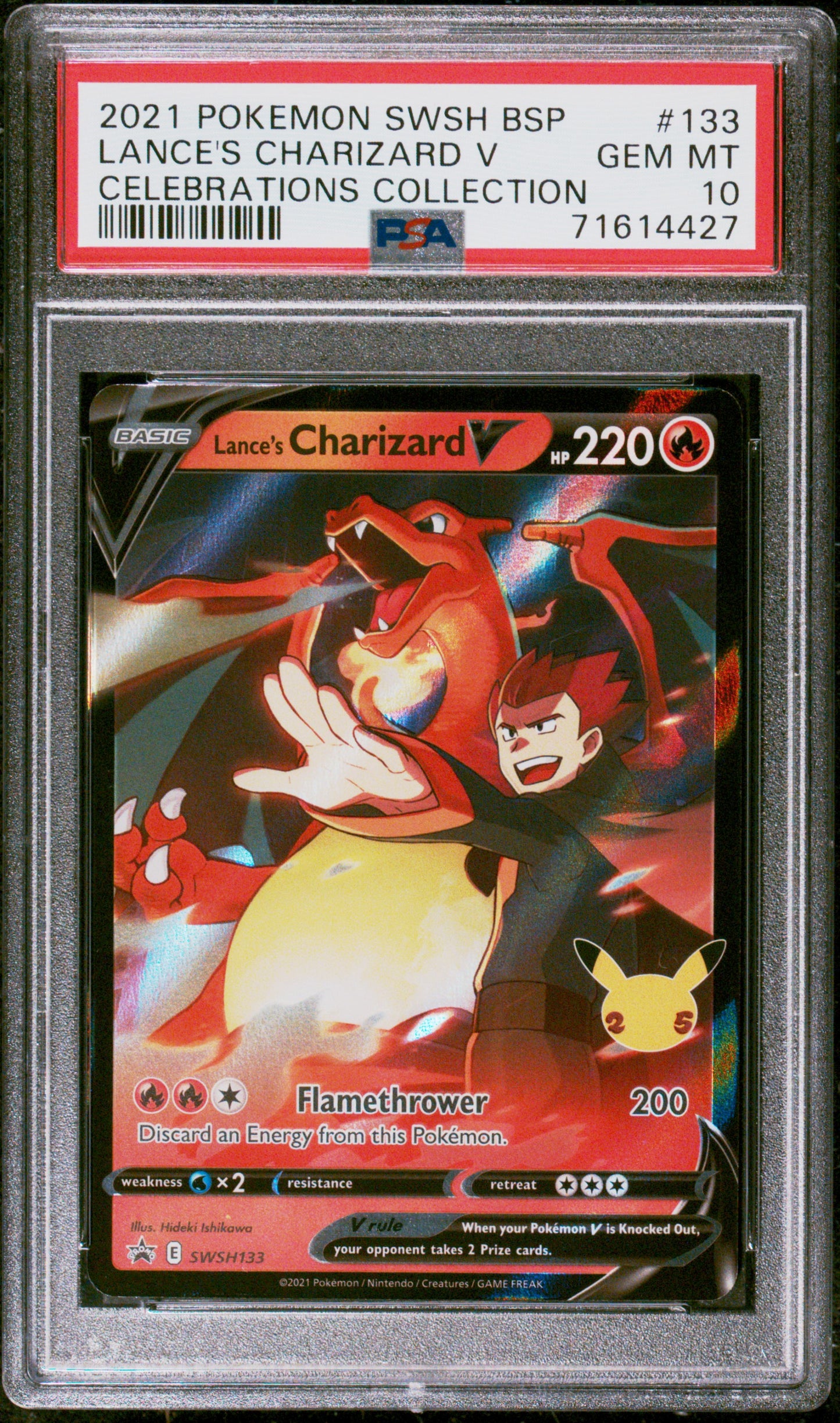 2021 Pokemon Swsh Black Star Promo #133 Lance'S Charizard V Celebrations PSA 10