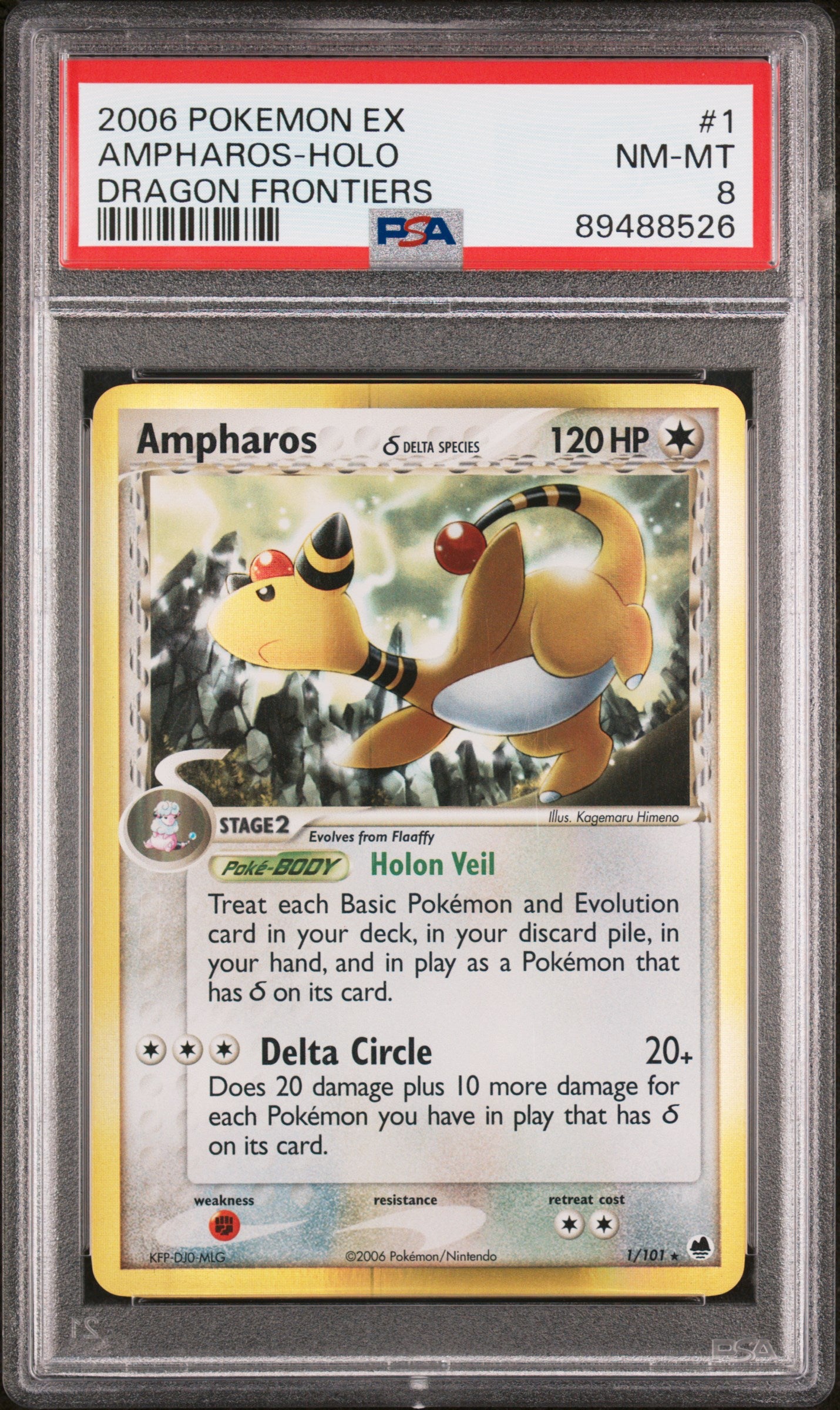 2006 Pokemon Ex Dragon Frontiers #1 Ampharos-Holo Dragon Frontiers PSA 8