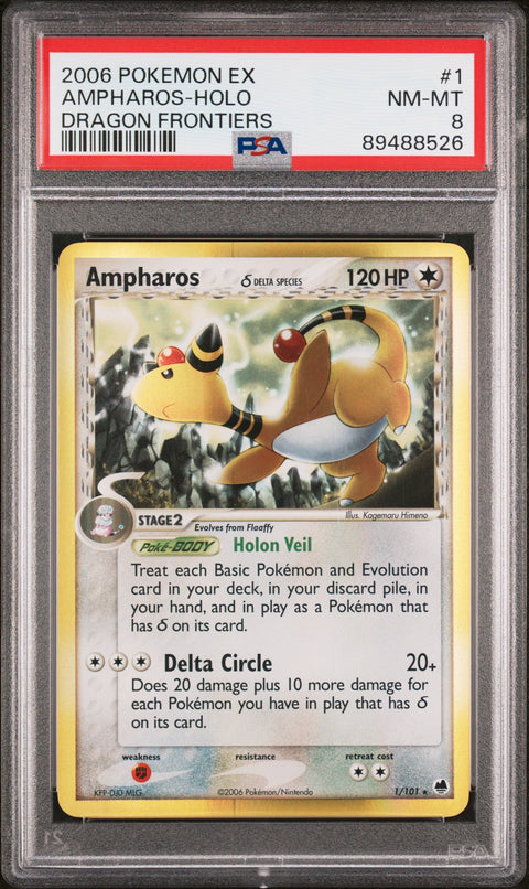2006 Pokemon Ex Dragon Frontiers #1 Ampharos-Holo Dragon Frontiers PSA 8
