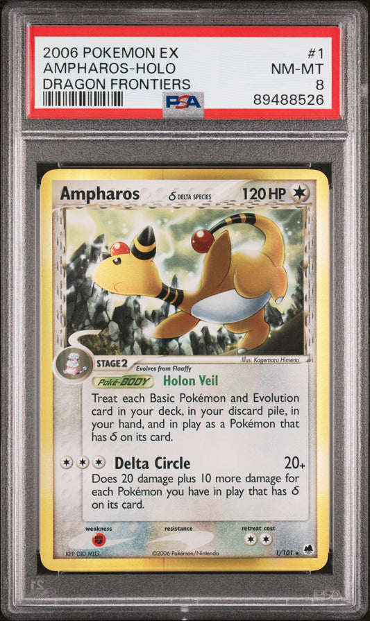 2006 Pokemon Ex Dragon Frontiers #1 Ampharos-Holo Dragon Frontiers PSA 8