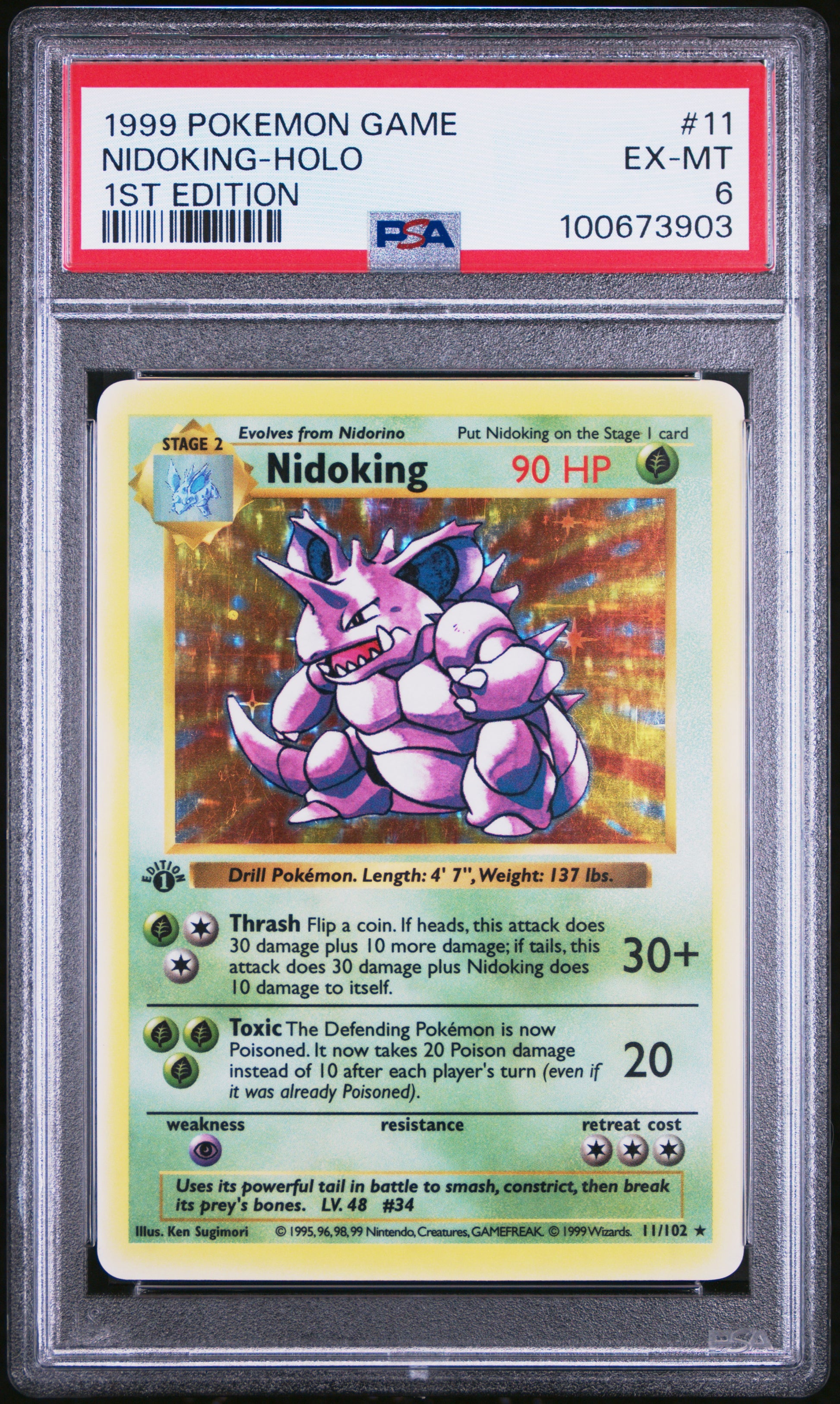 1999 Pokemon Game #11 Nidoking-Holo 1st Edition PSA 6