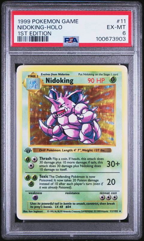 1999 Pokemon Game #11 Nidoking-Holo 1st Edition PSA 6