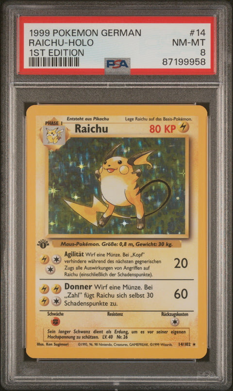 1999 Pokemon German #14 Raichu-Holo 1st Edition PSA 8
