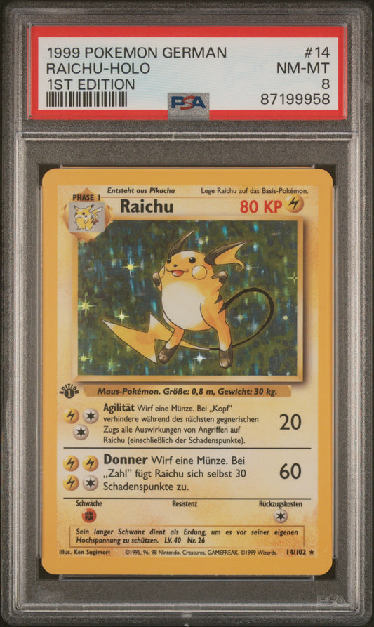 1999 Pokemon German #14 Raichu-Holo 1st Edition PSA 8