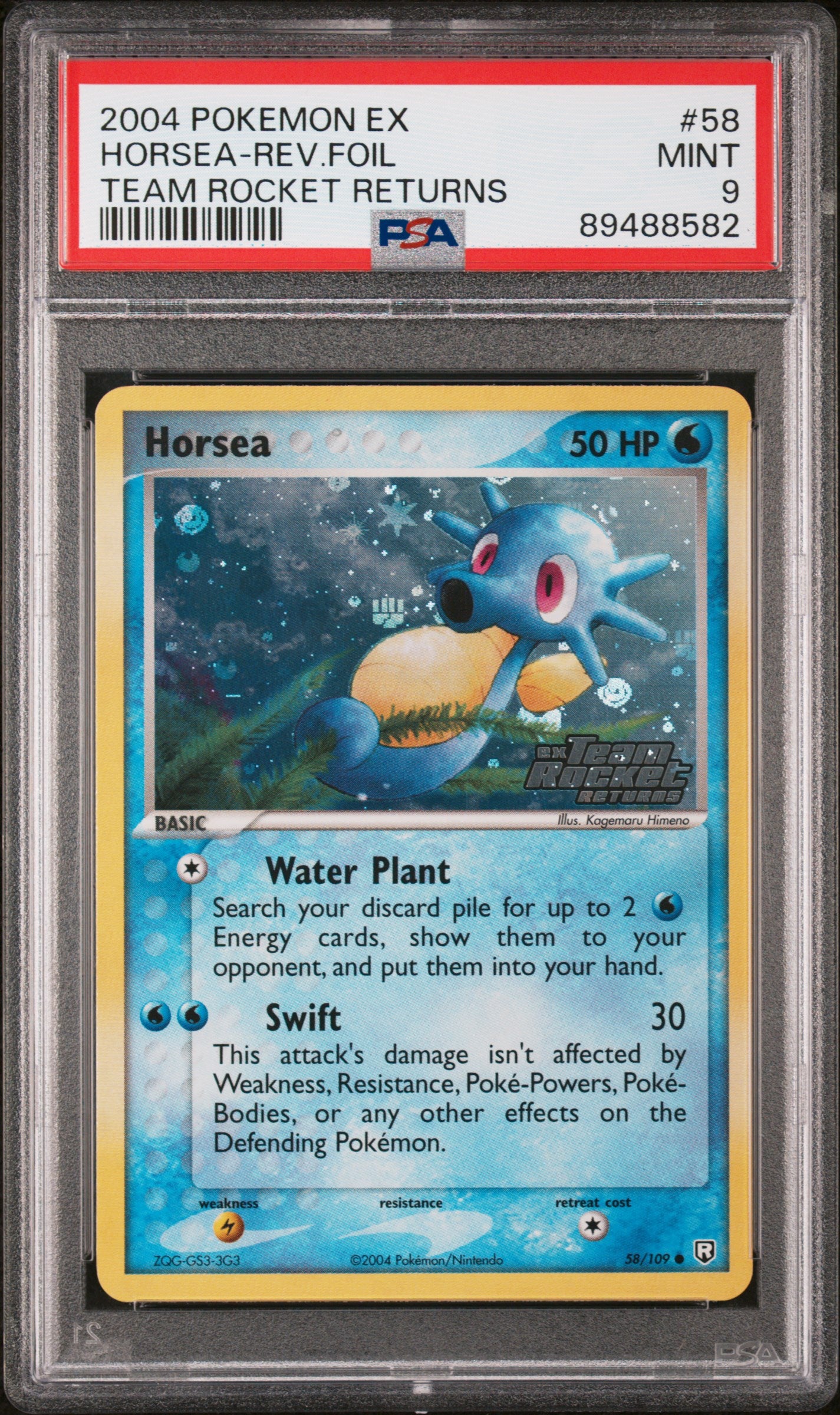 2004 Pokemon Ex Team Rocket Returns #58 Horsea-Rev.Foil PSA 9