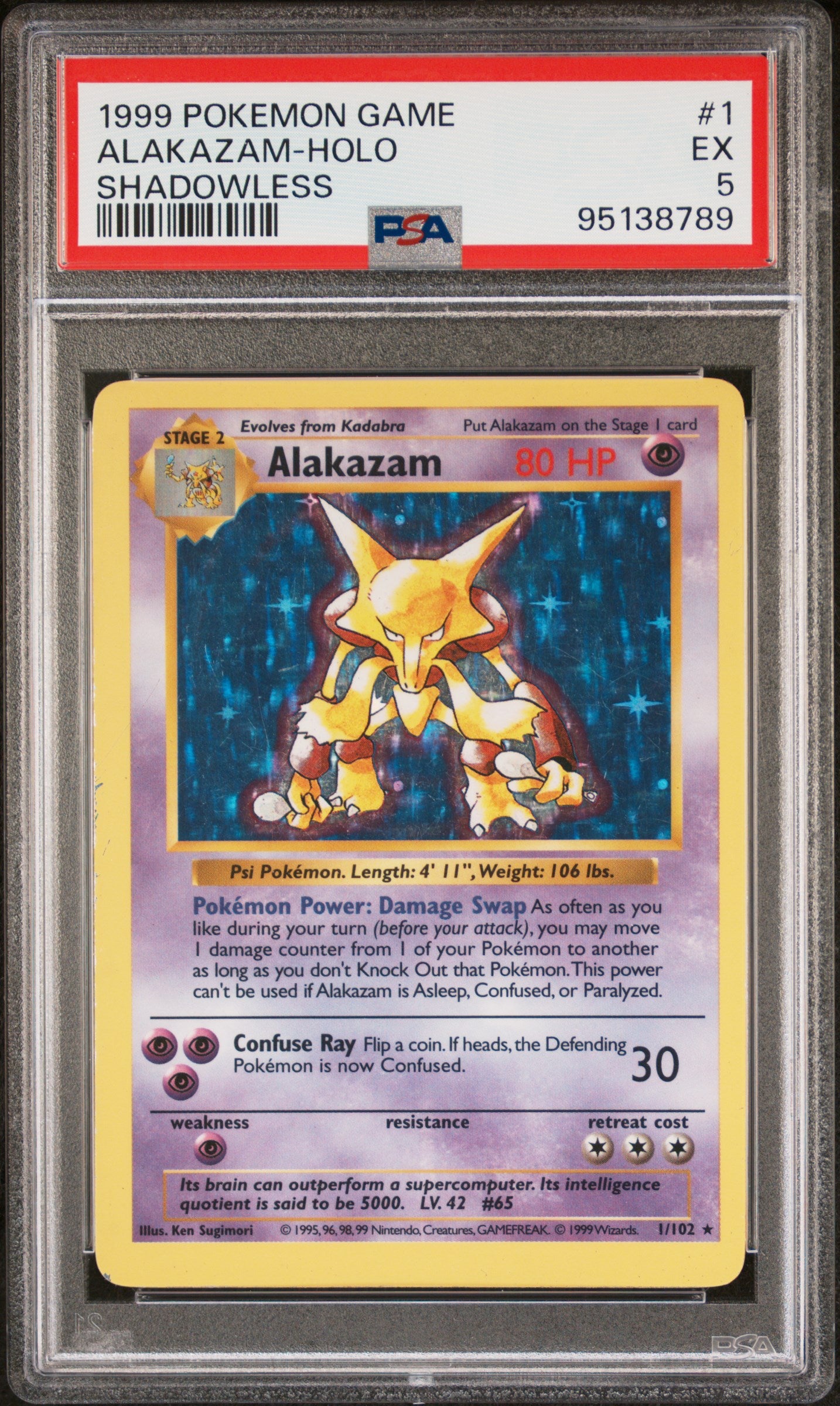 1999 Pokemon Game #1 Alakazam-Holo Shadowless PSA 5