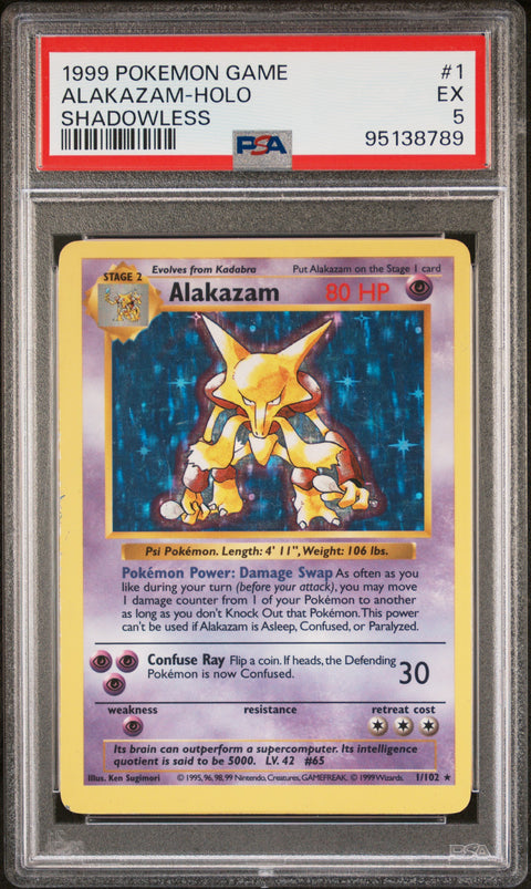 1999 Pokemon Game #1 Alakazam-Holo Shadowless PSA 5