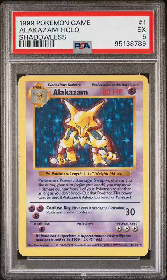 1999 Pokemon Game #1 Alakazam-Holo Shadowless PSA 5