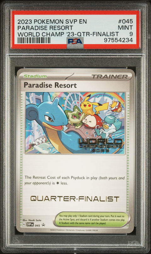 2023 Pokemon eng Sv BS Promo #045 Paradise Resort World Champ '23-Finalist PSA 9
