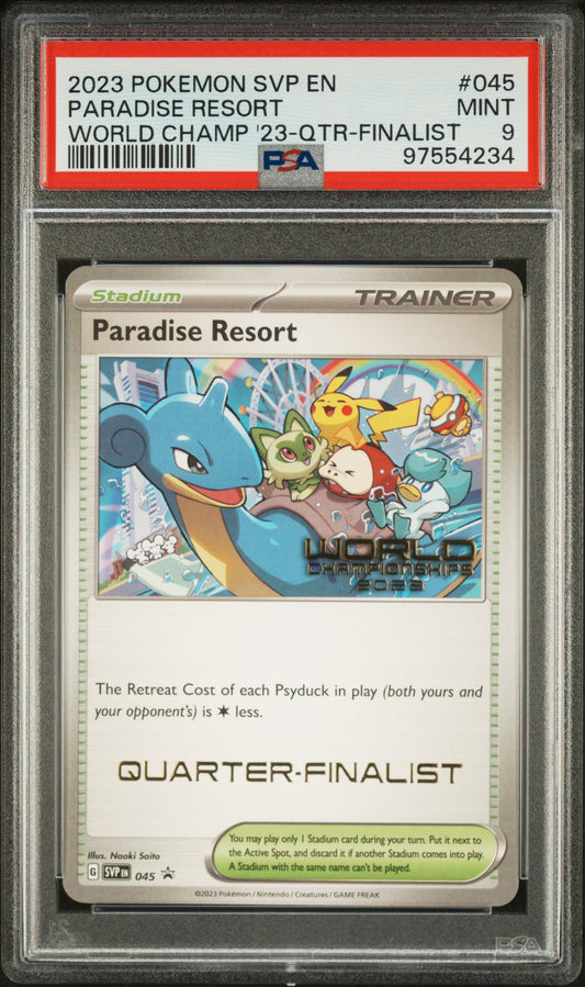 2023 Pokemon eng Sv BS Promo #045 Paradise Resort World Champ '23-Finalist PSA 9