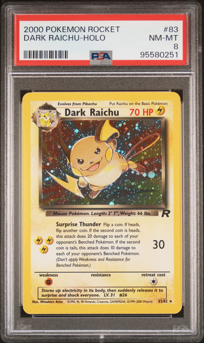 2000 Pokemon Rocket #83 Dark Raichu-Holo PSA 8