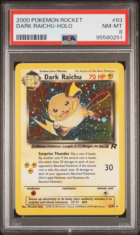 2000 Pokemon Rocket #83 Dark Raichu-Holo PSA 8