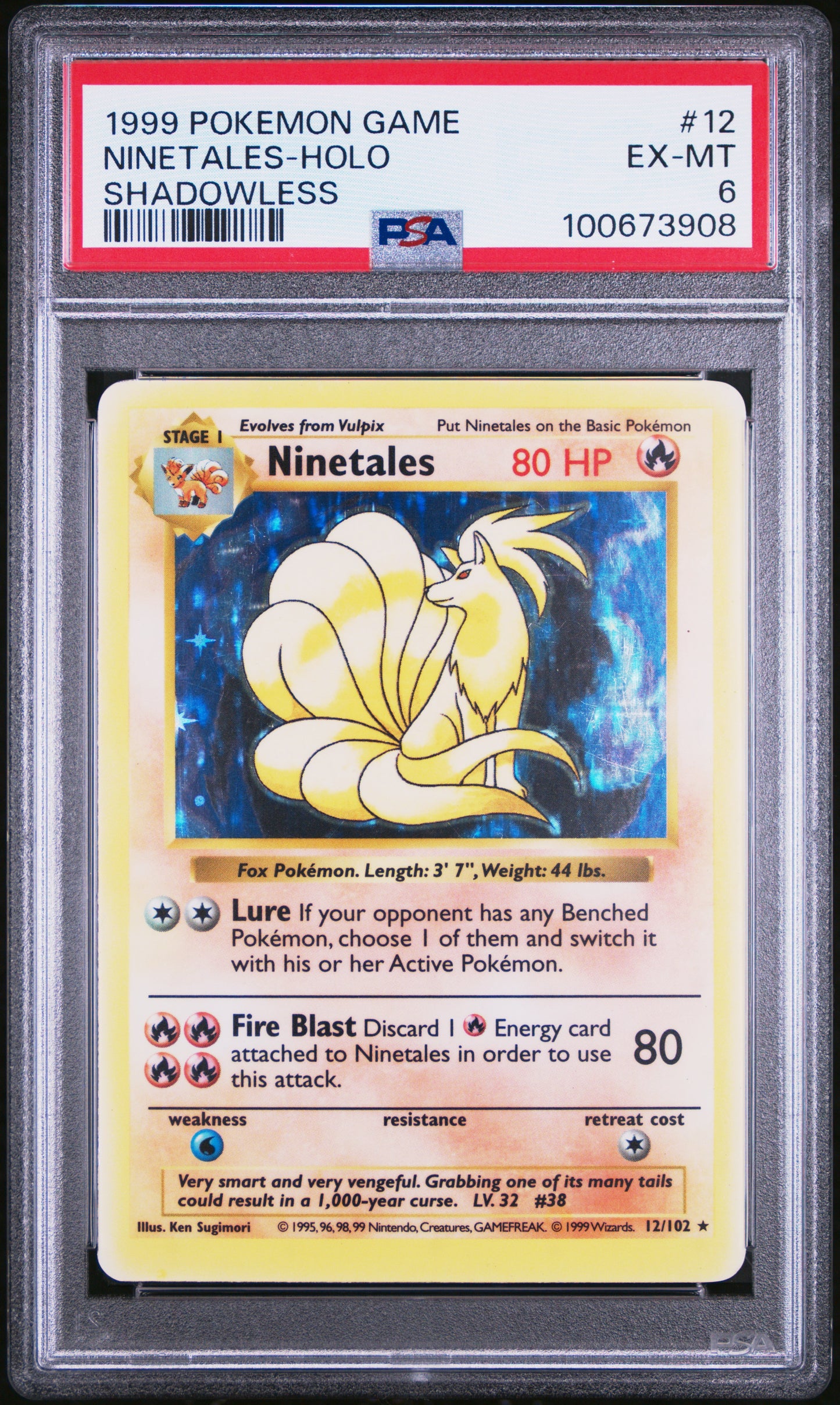1999 Pokemon Game #12 Ninetales-Holo Shadowless PSA 6