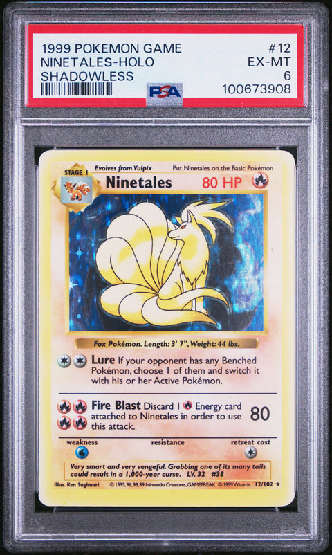 1999 Pokemon Game #12 Ninetales-Holo Shadowless PSA 6