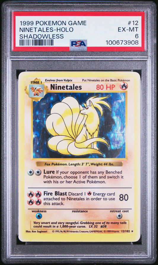 1999 Pokemon Game #12 Ninetales-Holo Shadowless PSA 6